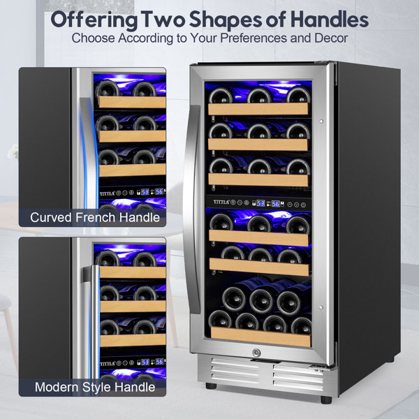 Tittla 15" 30 Bottle Dual Zone Freestanding/BuiltIn Reversible Door